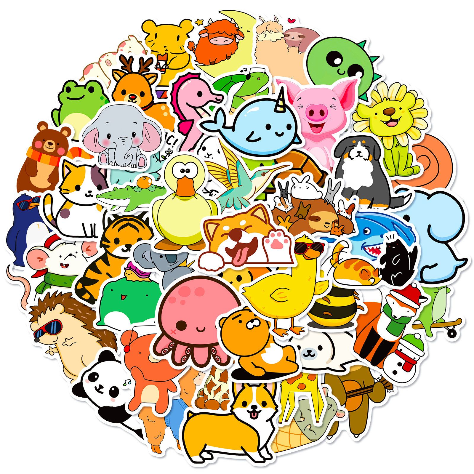 50张可爱动物贴纸 可爱儿童涂鸦贴纸杯子笔记本头盔冰箱电动车贴