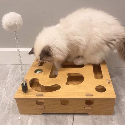 猫玩具掏球型瓦楞纸猫抓板宠物磨爪器逗猫棒转盘球幼猫咪游戏盒