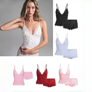 情人节系列skims蕾丝吊带连衣裙背心吊带连体衣包臀短裤 家居 热裤