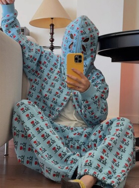 25S南油高定买手店小众AshleyW满印字母面具款连帽卫衣外套女套装