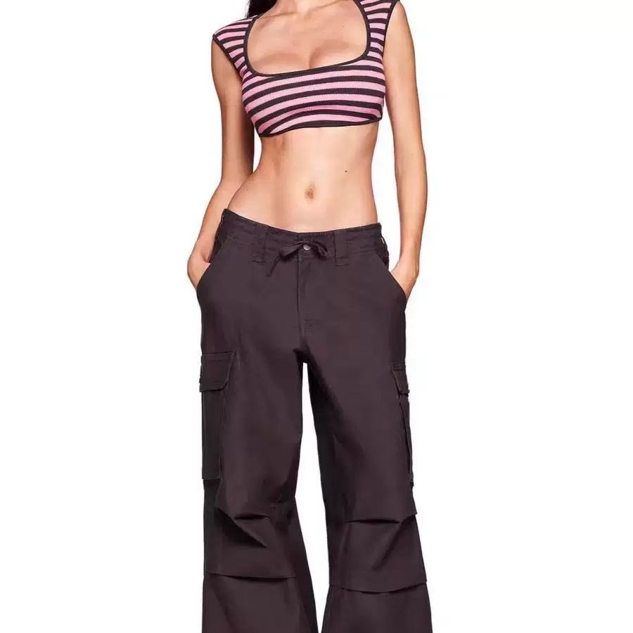 IAMGIA撞色条纹超短款无袖背心针织上衣性感显瘦直筒阔腿裤套装