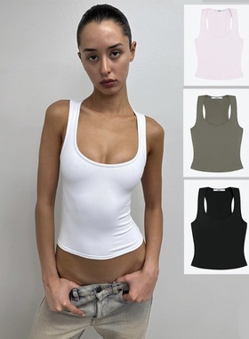 现货tankair辣妹紧身高弹方领工字背心女健身速干运动短款上衣