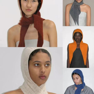 现货paloma wool保暖百搭针织连帽围巾羊毛混纺头套