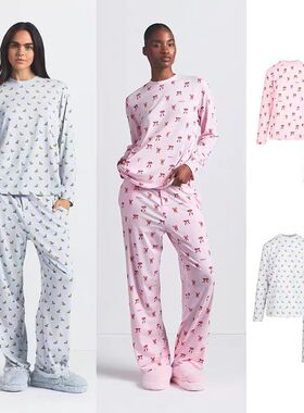 SKIMS卡戴珊 秋冬棉质圆领亲肤保暖显瘦长袖长裤休闲睡衣套装