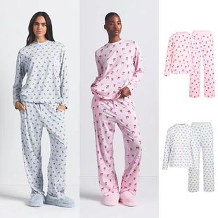 SKIMS卡戴珊 秋冬棉质圆领亲肤保暖显瘦长袖长裤休闲睡衣套装