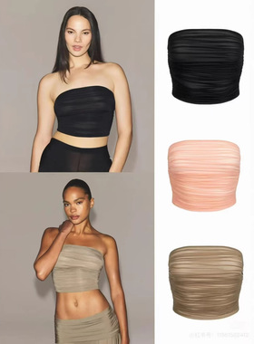 新品SKIMS MILKY SHEER CROPPED TUBE TOP抹胸褶皱弹力上衣背心