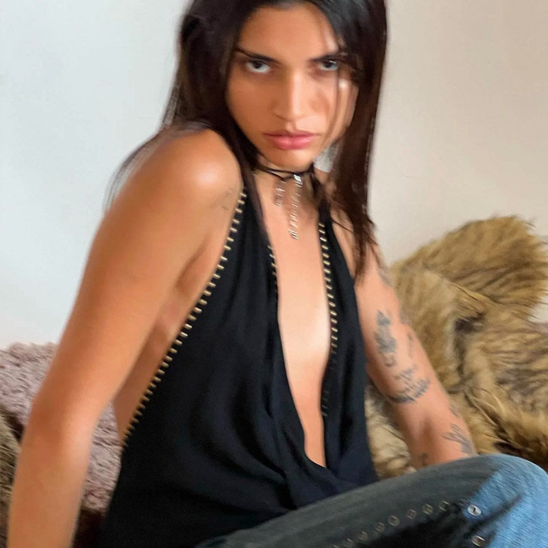 IAMUBABA辣妹Jaded London性感深V铆钉上衣修身显瘦无袖背心吊带