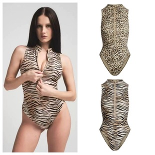 SKIMS卡戴珊 SIGANTURE SWIM BIKINI TOP性感拉链上衣豹纹连体衣