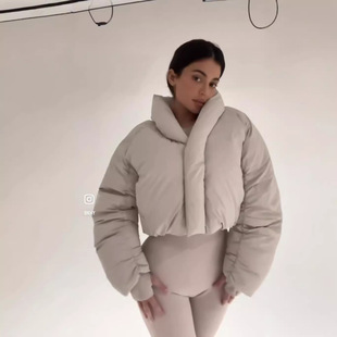 KHY kylie同款青果领粘贴式超短款棉服 DROP002宽松拉链保暖夹克