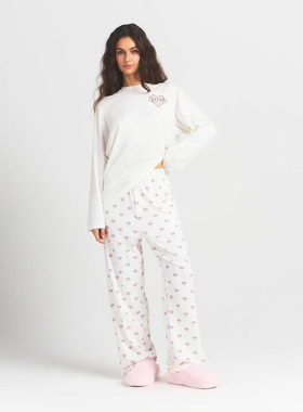 SKIMS 甜美少女可爱百搭秋冬季内搭磨毛德绒长袖圆领爱心长裤套装