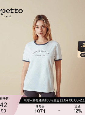 REPETTO丽派朵 女士字母复古宽松圆领拼色短袖T恤 2025秋季新款