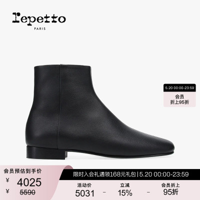 REPETTO丽派朵 PHOEBE女士秋冬黑色牛皮休闲平底踝靴短靴