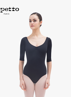 REPETTO丽派朵 女士黑色TUNIC大圆领弹力中袖连体芭蕾舞舞蹈裙