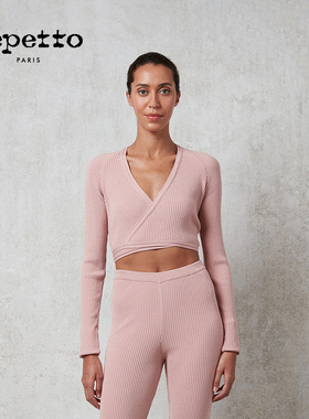 REPETTO丽派朵 女士粉色黑色针织长袖裹身修身长袖上衣 秋冬新款