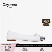 新品 REPETTO丽派朵 银色2026春季 白 FLORA拼接芭蕾舞平底鞋