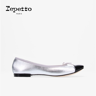 新款 2025秋季 FLORA牛皮革皮底银拼接芭蕾舞平底鞋 REPETTO丽派朵