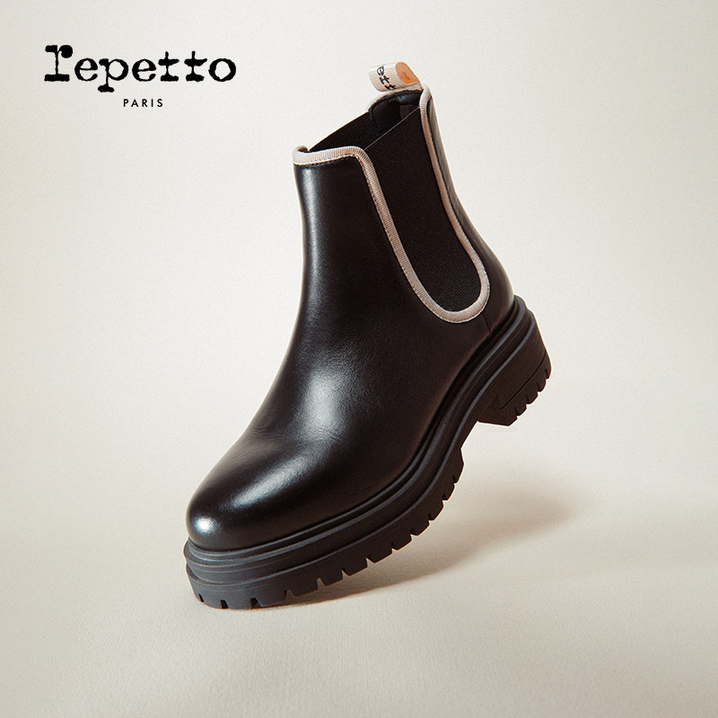 REPETTO丽派朵 MELISSA牛皮革厚底黑粉色切尔西靴 2025秋冬新款,女鞋,切尔西靴,淘宝优惠券,粉丝福利购,淘宝优惠卷