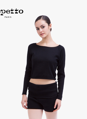 REPETTO丽派朵 女士黑色针织弹力舒适长袖棉纺短款上衣舞蹈服