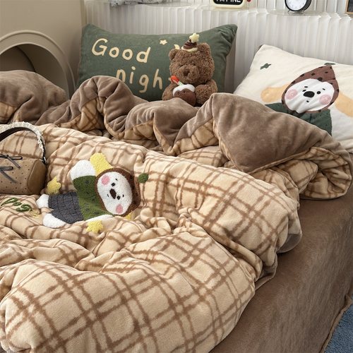 無绵丨少女毛巾绣牛奶绒四件套