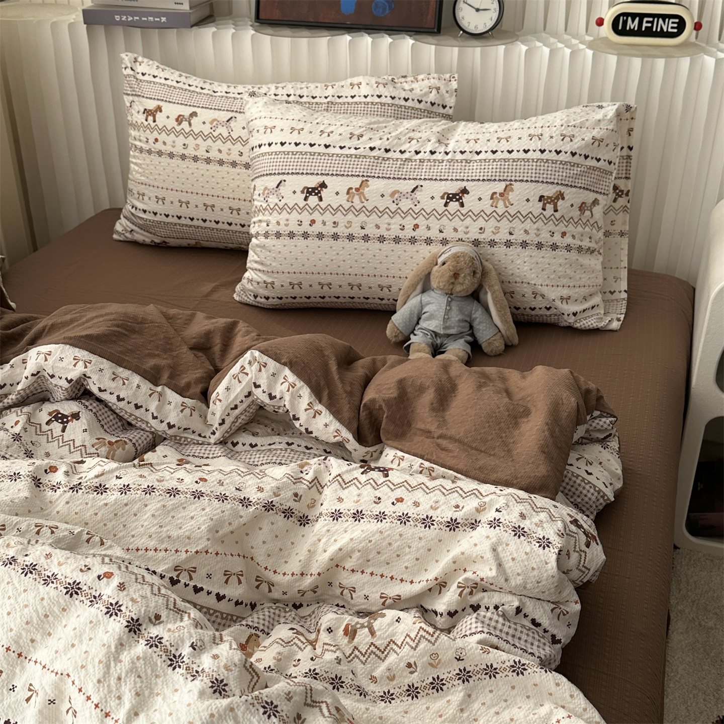 简约ins少女中古费尔岛卡通泡芙水洗棉四件套床单学生三件套床笠,床上用品,床品套件/四件套/多件套,淘宝优惠券,粉丝福利购,淘宝优惠卷