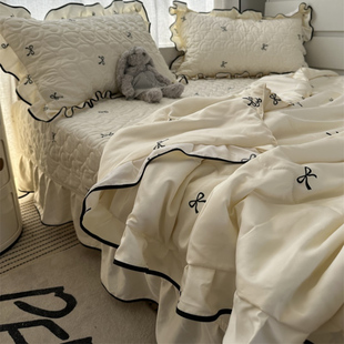 夏日柔软凉感冰丝夏凉被四件套夹棉床盖空调席双人200*230cm夏被