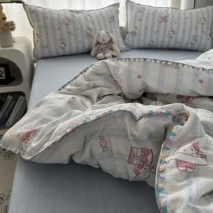ins少女卡通可爱猫咪三角针水洗棉四件套软糯舒服床单学生三件套