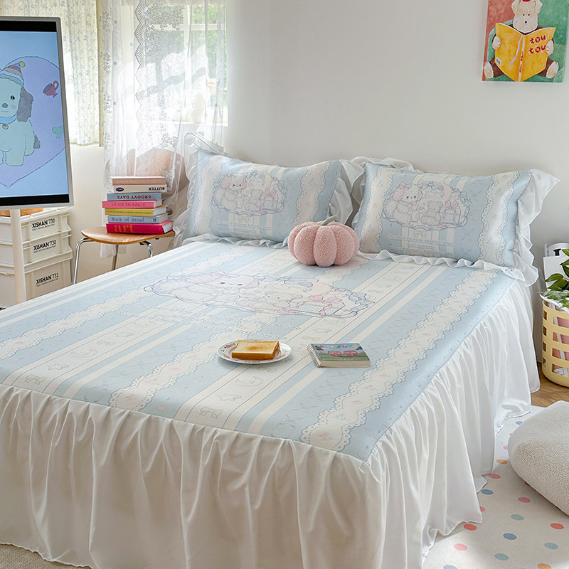 韩系公主风花边床裙冰丝凉感凉席三件套夏天空调软席1.5m1.8凉席