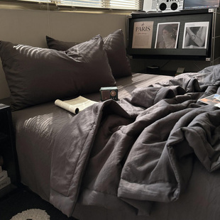 ins简约博主风深灰色水洗棉夏凉被四件套夏季 空调被三件套薄被芯