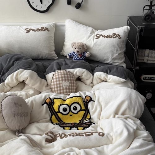 少女毛巾绣牛奶绒冬季四件套床笠