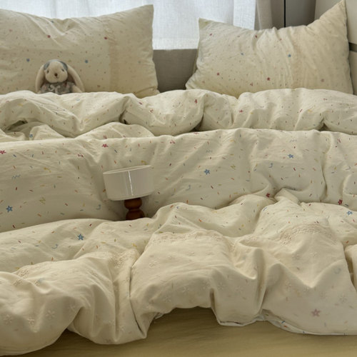 ins韩系少女花边水洗棉四件套1.8