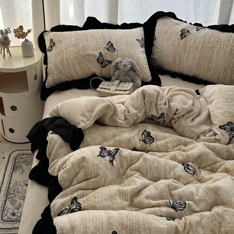 法式少女牛奶绒四件套珊瑚绒床笠