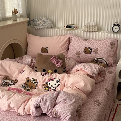 無绵丨少女粉色猫咪纯棉四件套2m