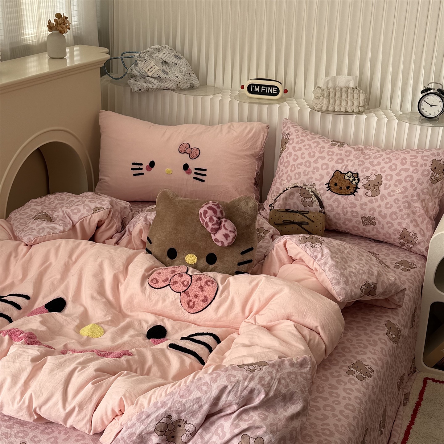 無绵丨少女豹纹猫咪水洗棉四件套