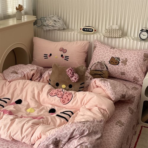 無绵丨少女豹纹猫咪水洗棉四件套