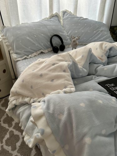 ins天蓝色牛奶绒四件套床盖床单