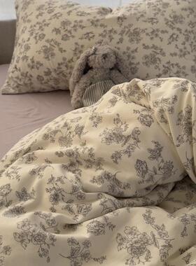 韩系少女田园风小碎花紫色针织水洗棉四件套床单学生三件套床笠2m