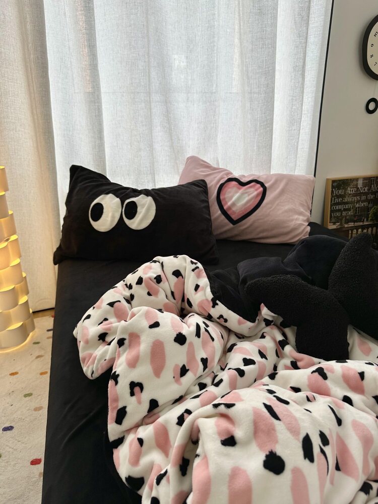 甜酷少女牛奶绒四件套珊瑚绒床单
