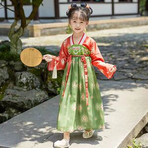 汉服女童襦裙唐装儿童敦煌2023新款秋宝宝唐宫夜宴连衣裙女孩古装