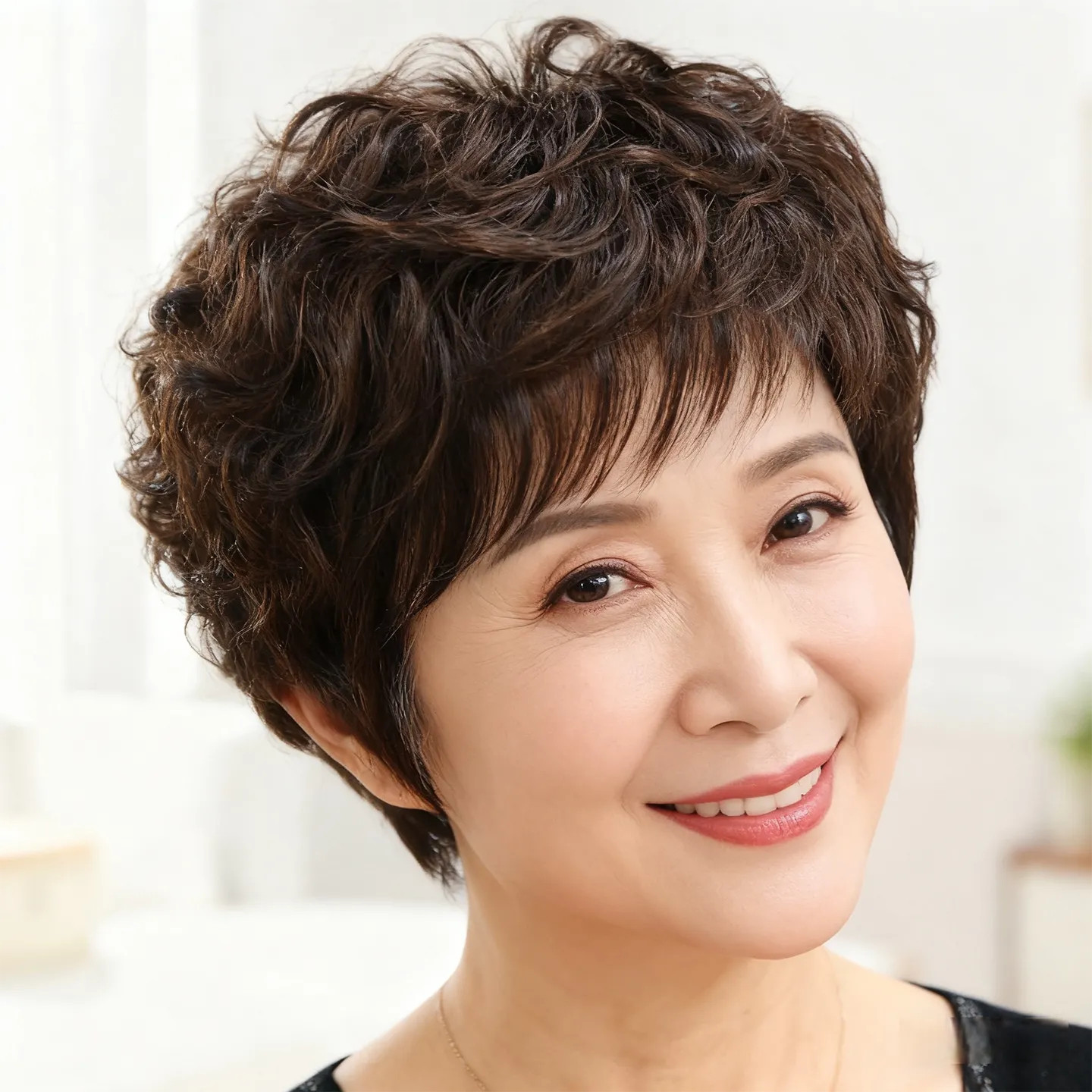 假发全头套女士真人发丝中老年妈妈款时尚短卷发遮白发光头减龄