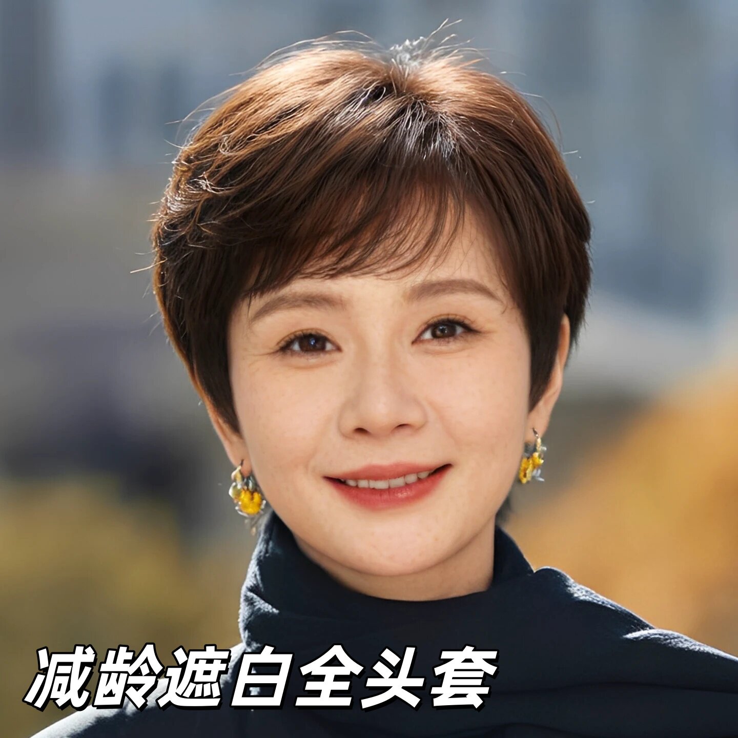 气质纹理短发女士全头套假发