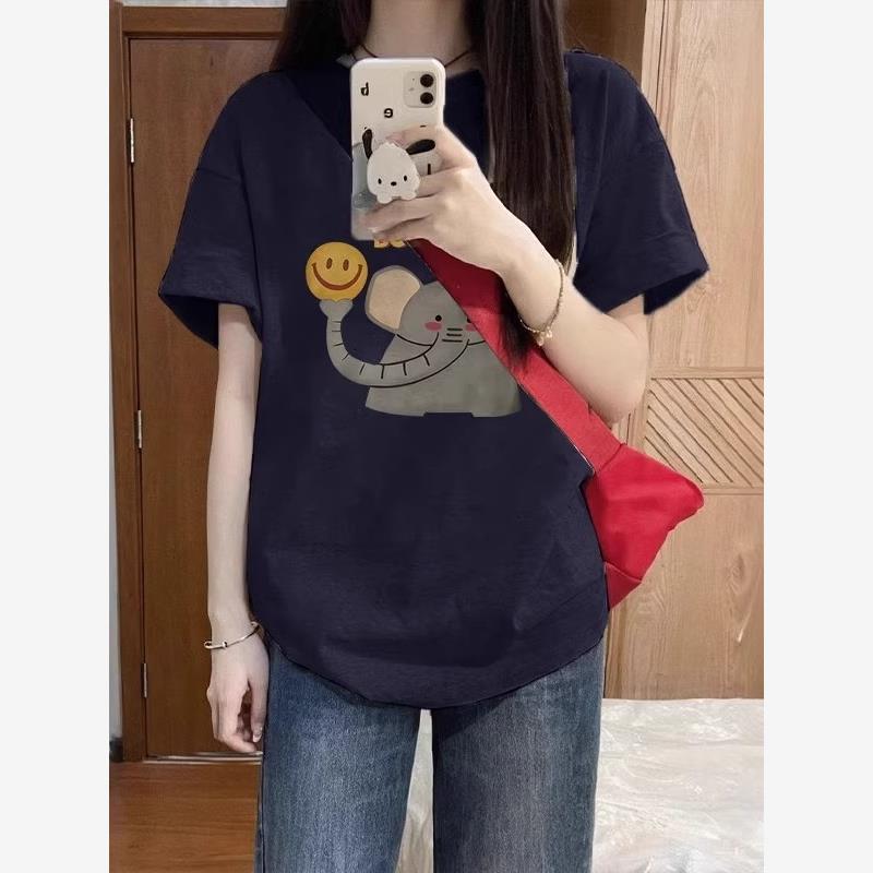 胖mm蓝色超火纯棉短袖t恤女2025新款夏季宽松显瘦设计感上衣体恤