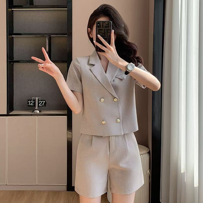 短款西装外套女小个子薄款2025夏季新款显瘦职业西服喇叭裤套装女