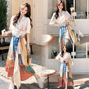 不规则半裙整套P175控268 夏日油画刺绣上衣 大货 7882