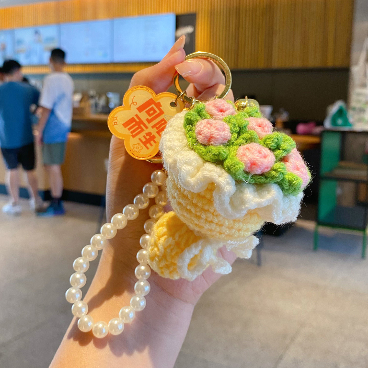 创意手捧花毛线编织钥匙扣