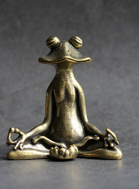 实心纯黄铜办公桌面小摆件古青蛙香插铜茶宠饰品工艺礼品手把玩件