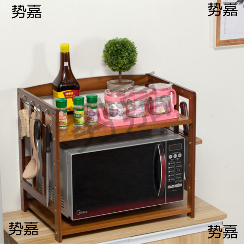 厨房置物架微波炉烤箱调料收纳架落地多层双层桌面台面实木竹架子