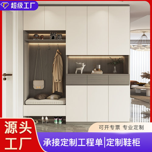 全屋定制衣柜简易一门到顶免拉手ENF多层实木PET柜门客厅佛山工厂