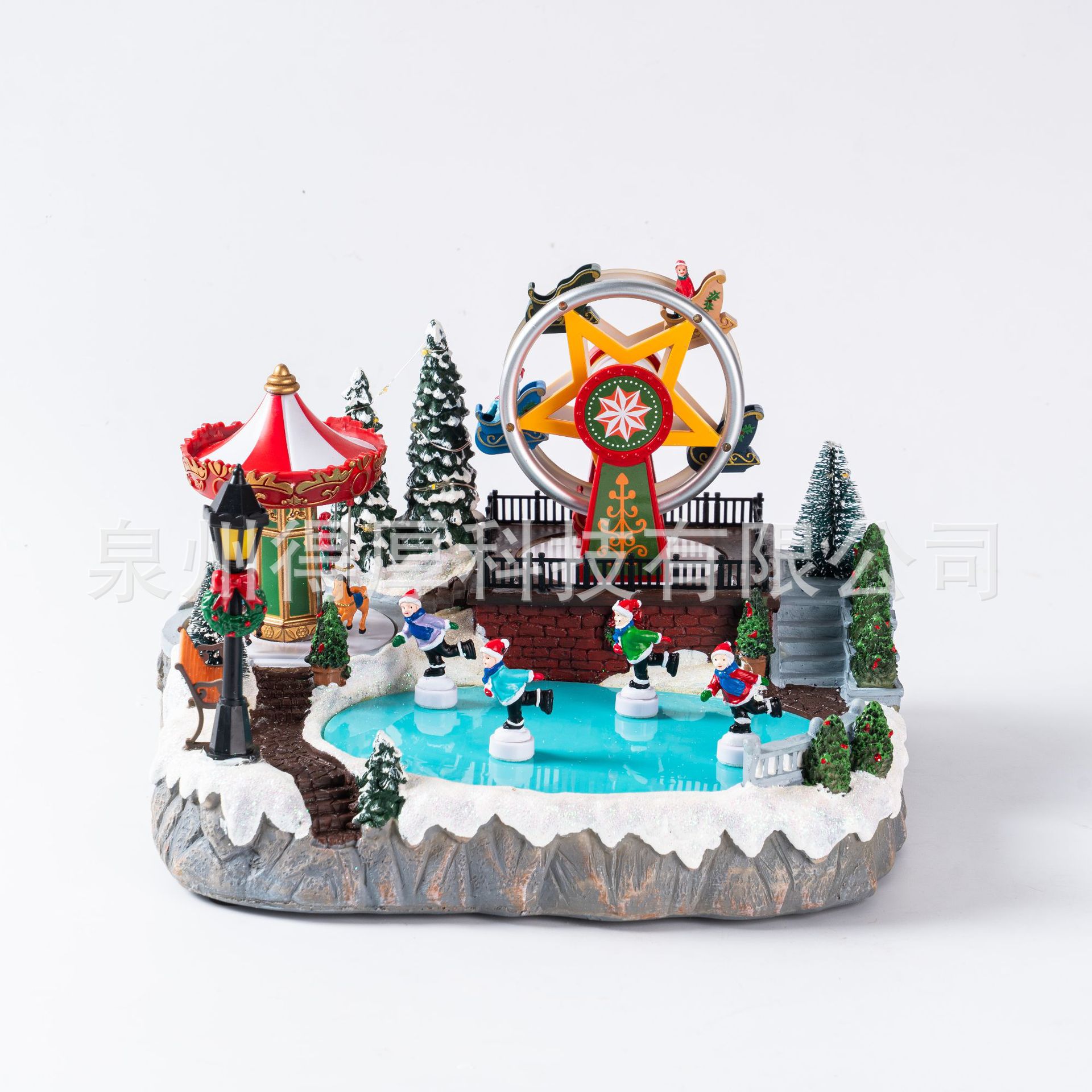 摩天轮圣诞新款滑雪房子发光雪景节日礼品家居摆件树脂工艺品