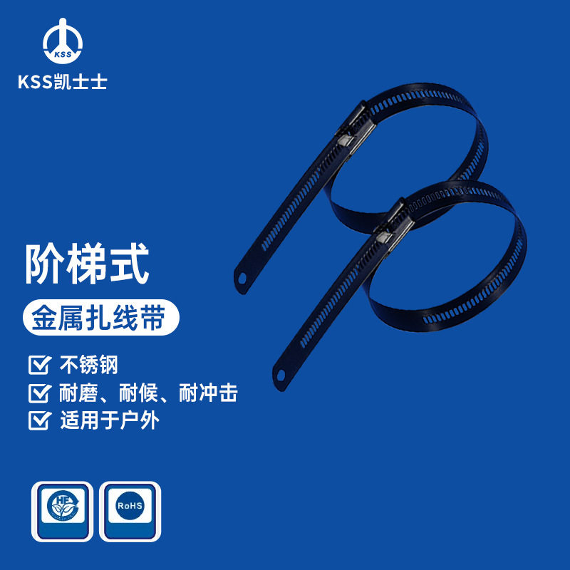凯士士KSS 阶梯式不锈钢防锈金属烤漆扎线带 耐腐蚀 黑色100根/包