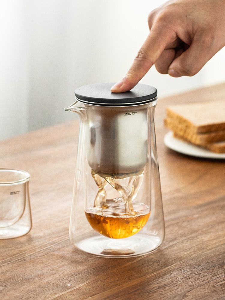 适放小鸟壶磁吸双层玻璃飘逸杯茶具按压式茶杯泡茶壶茶水分离